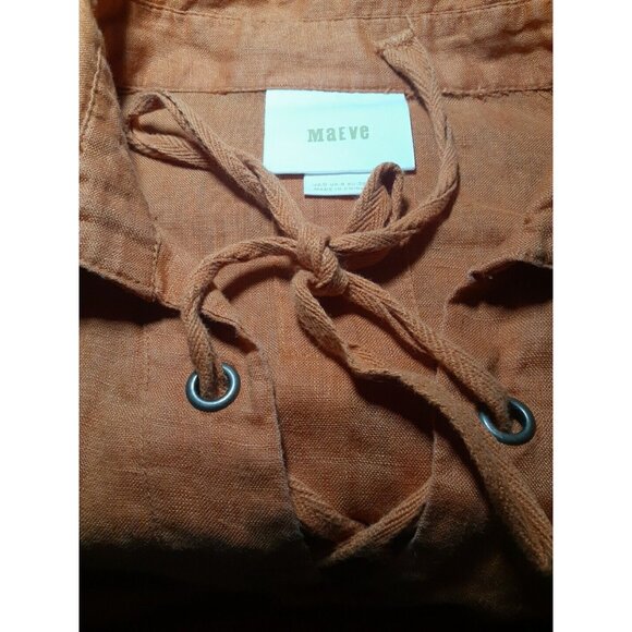 Anthropologie Maeve Dress 100% Linen Lace Up Front Pockets Size 0 Fall - Picture 15 of 16